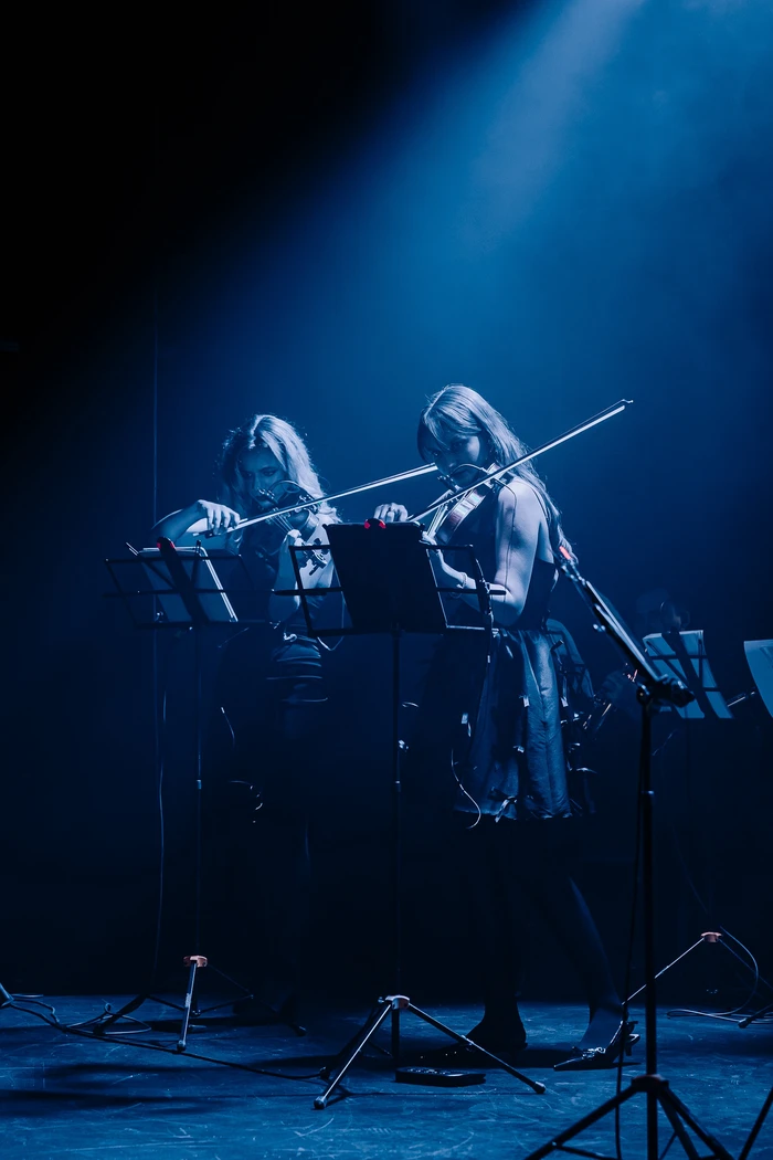 Музыканты Imperialis Orchestra в синем свете